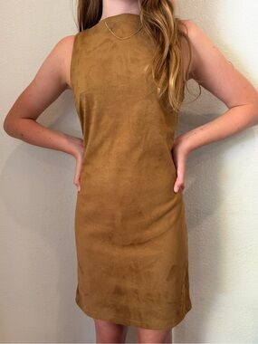 Sincerly Jules | Dresses | Sincerely Jules Cognac Faux Suede Sleeveless Sheath Dress Size L Fall Minimalist
